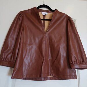 Evereve Faux Leather Cognac Top, Sz S